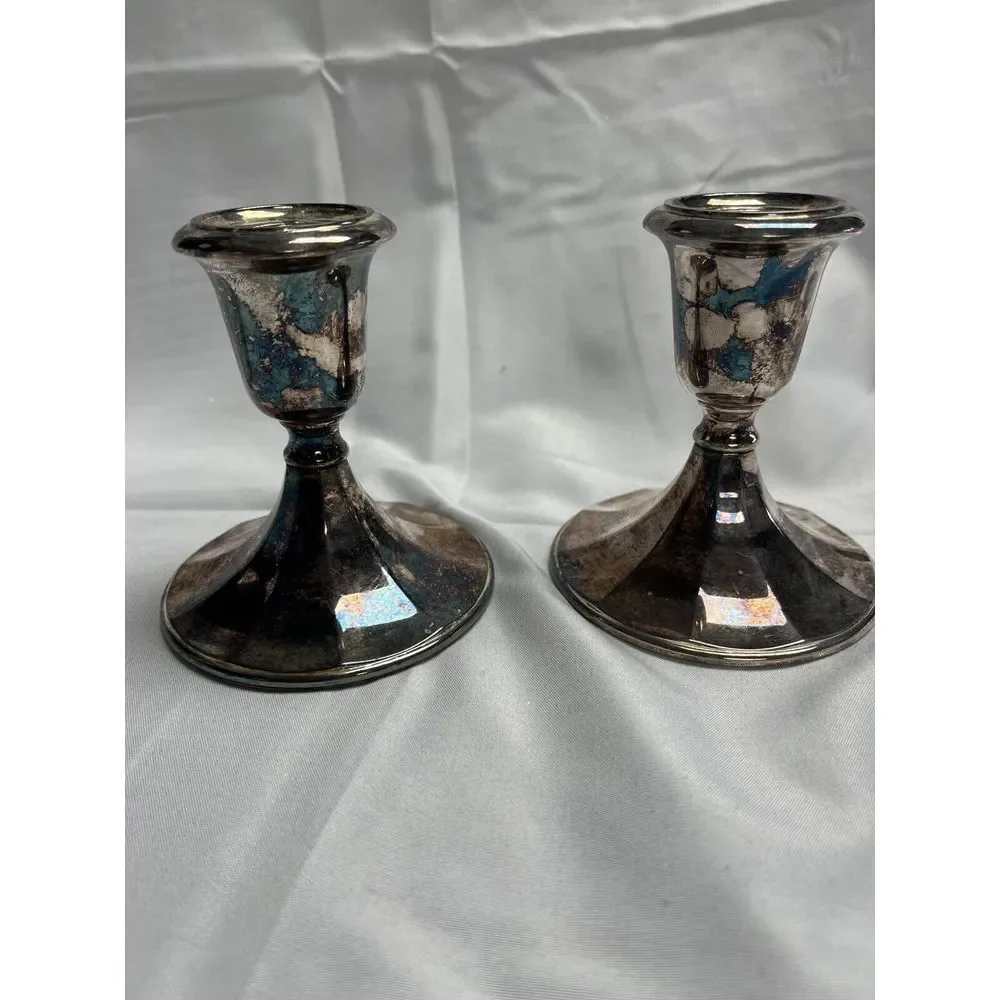 Vintage Gorham Silver plated Holloware‎ Fluted Console Table Candlesticks